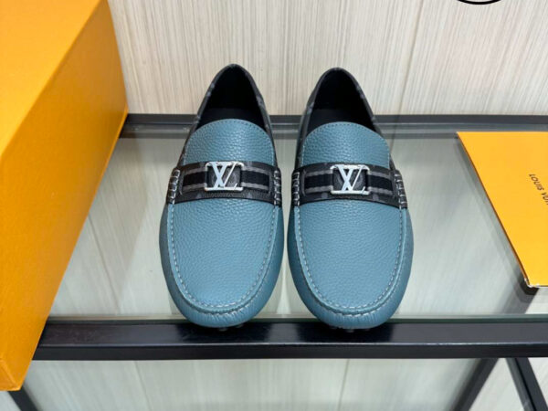 Giày Louis Vuitton Moccasin Xanh Da Nhăn Viền Monogram