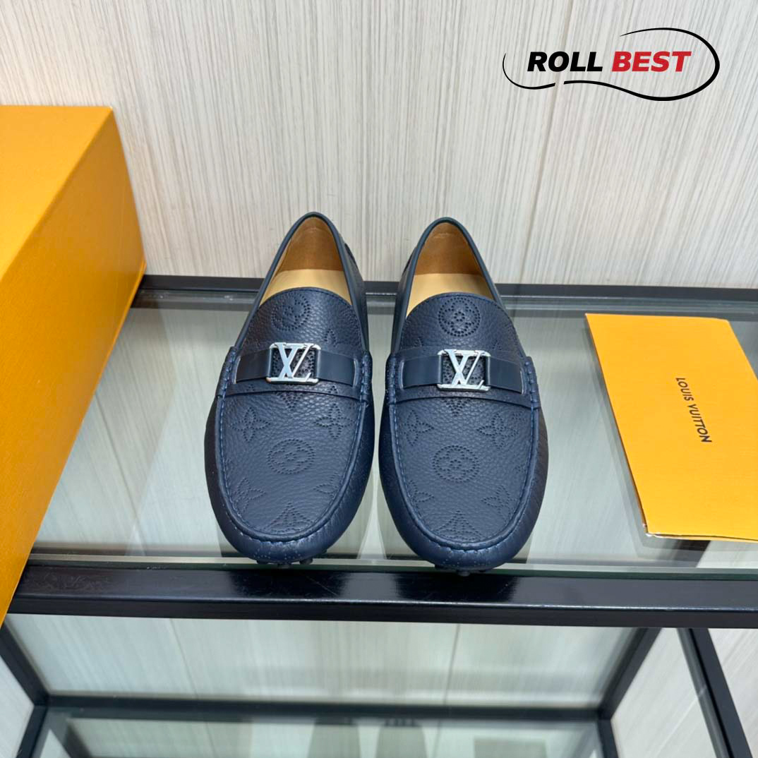 Giày Louis Vuitton Moccasin Xanh Than Vân Monogram Chìm