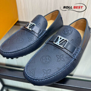 Giày Louis Vuitton Moccasin Xanh Than Vân Monogram Chìm