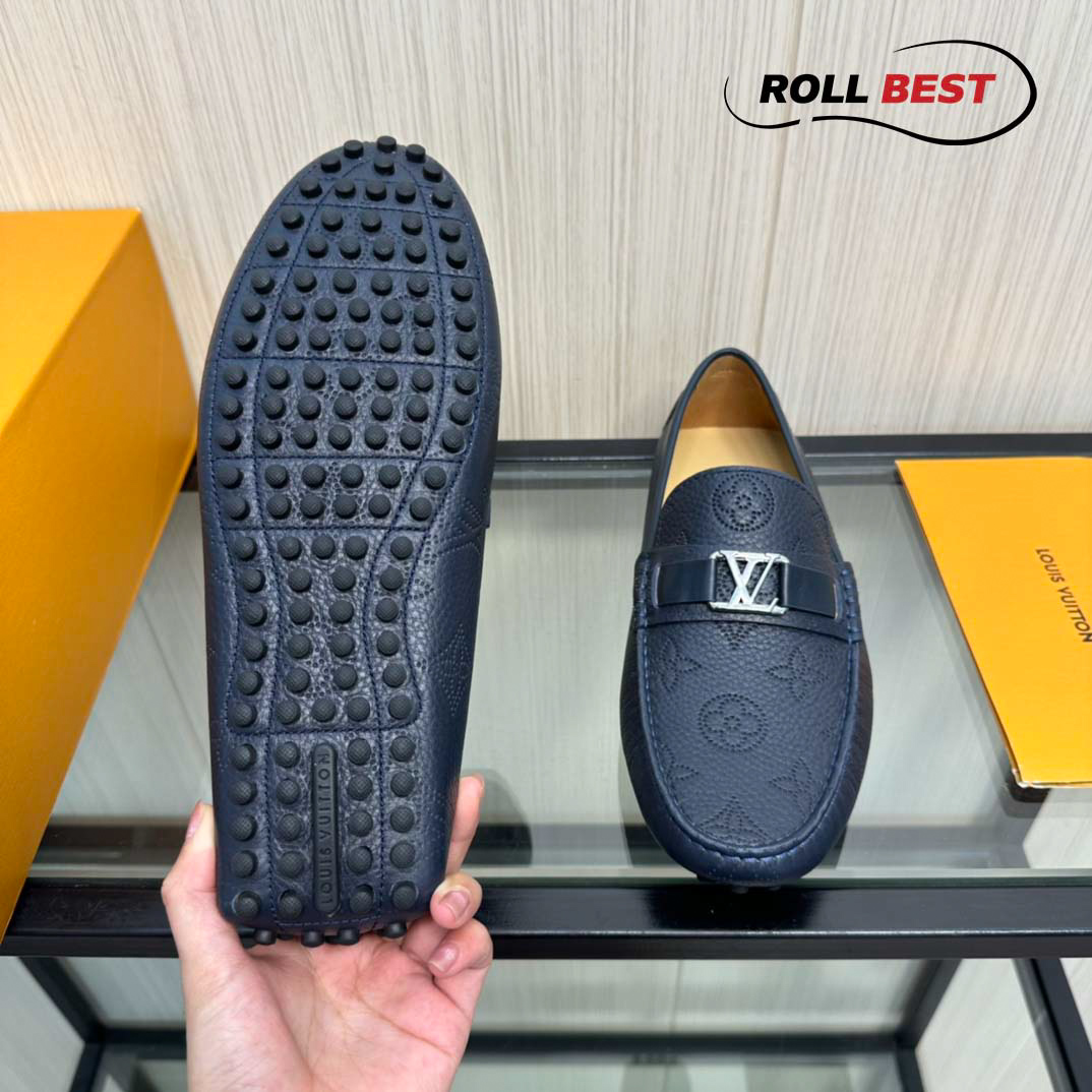 Giày Louis Vuitton Moccasin Xanh Than Vân Monogram Chìm