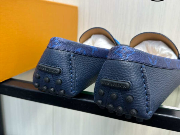 Giày Louis Vuitton Moccasin Xanh Tím Da Nhăn Viền Monogram