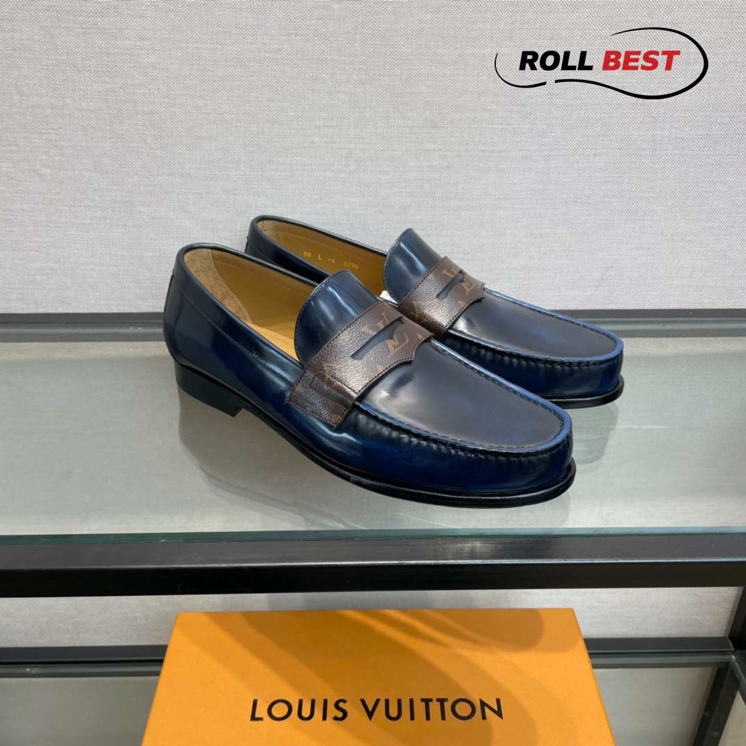 Giày Louis Vuitton Monogram Đế Cao Da Trơn Tag Hoa Xanh Navy