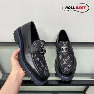 Giầyy Louis Vuitton Loafers Major Black Họa Tiết Canvas Hoa