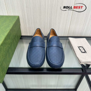 Gucci Navy Guccissima Driving Loafers Xanh Navy