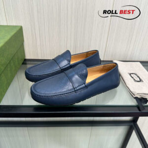 Gucci Navy Guccissima Driving Loafers Xanh Navy