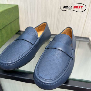 Gucci Navy Guccissima Driving Loafers Xanh Navy