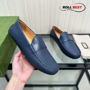 Gucci Navy Guccissima Driving Loafers Xanh Navy