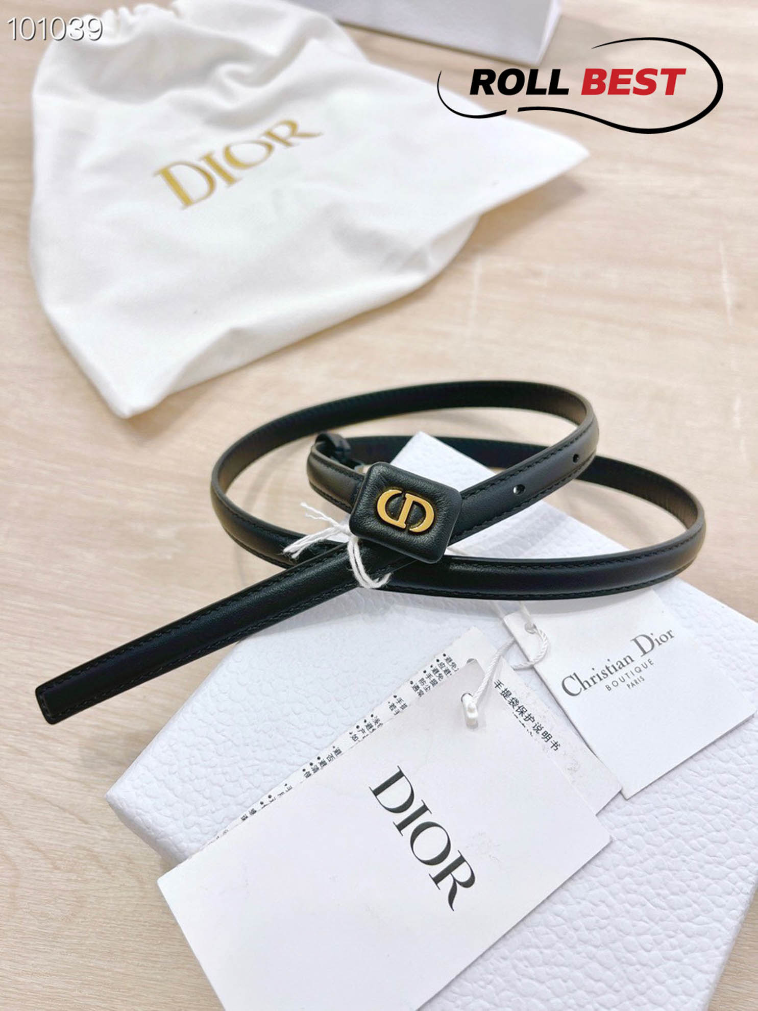 Thắt Lưng Dior Da Đen Khóa Hợp Kim Gold Mặt Vuông