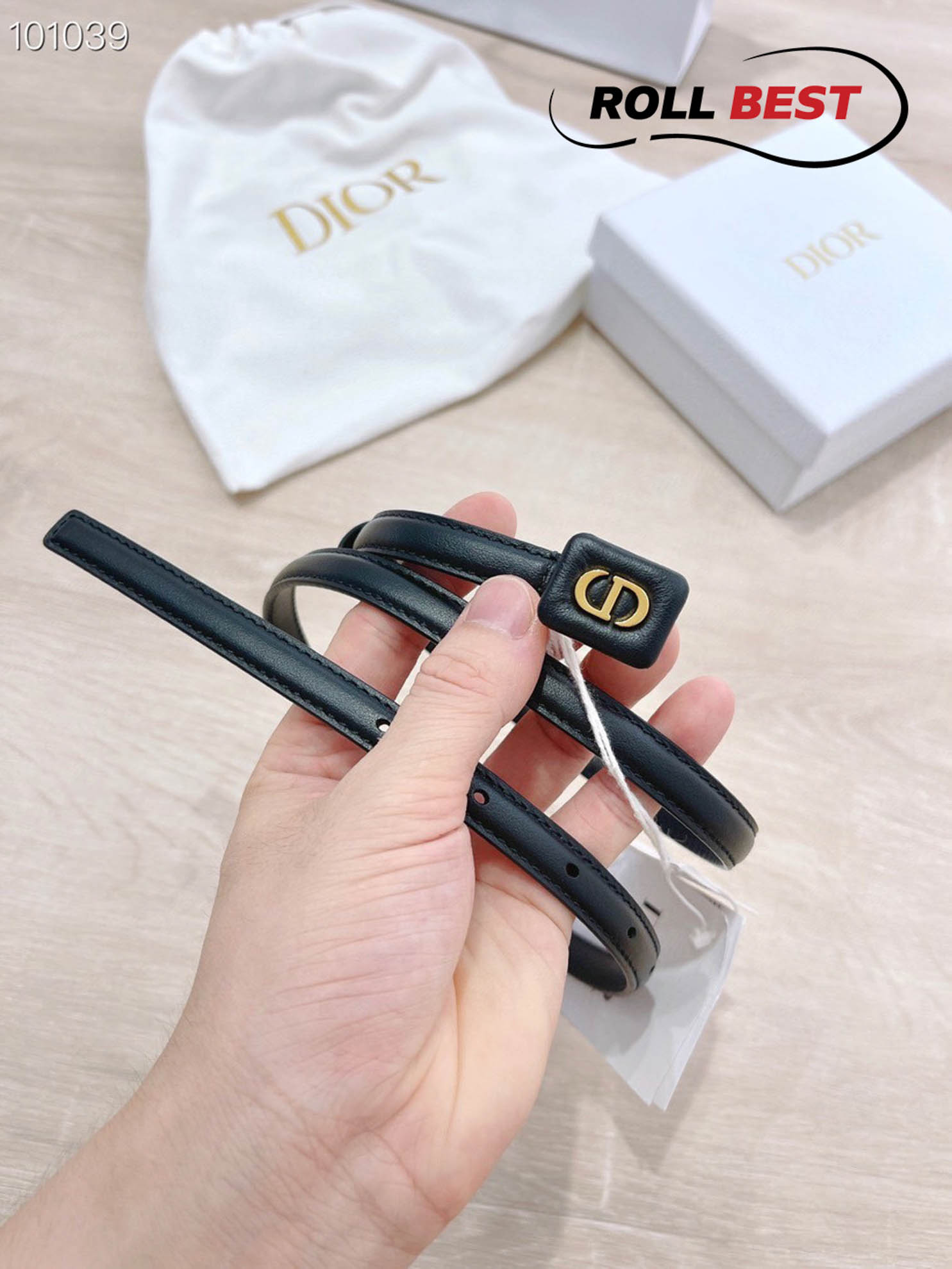 Thắt Lưng Dior Da Đen Khóa Hợp Kim Gold Mặt Vuông