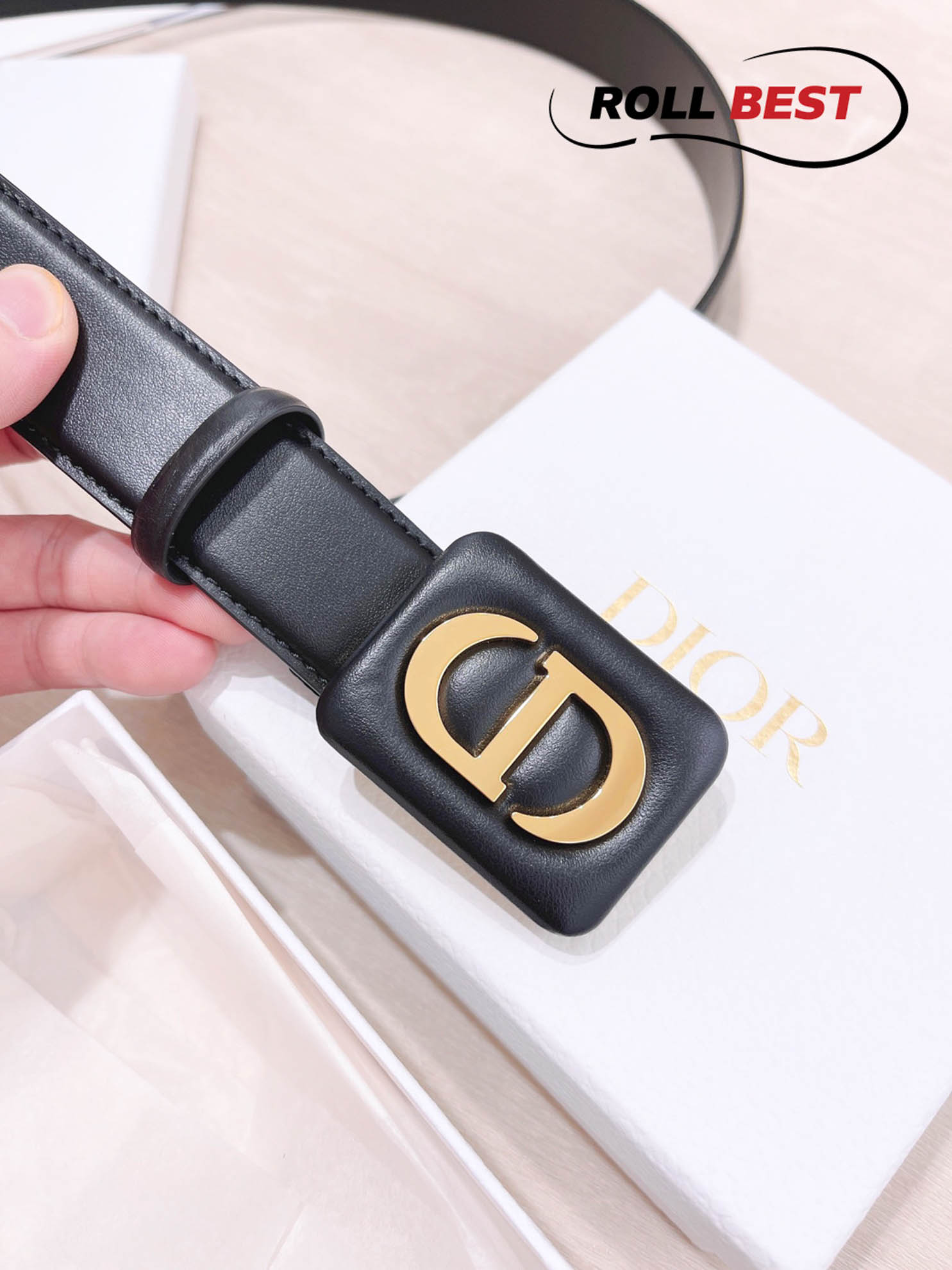 Thắt Lưng Dior Da Đen Khóa Hợp Kim Gold Mặt Vuông Bản To