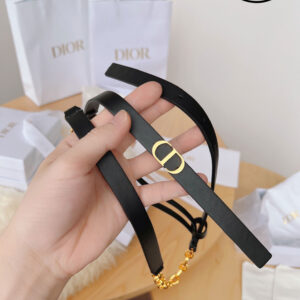 Thắt Lưng Dior Da Đen Trơn Phối Chuỗi Xích Khóa Logo CD Gold