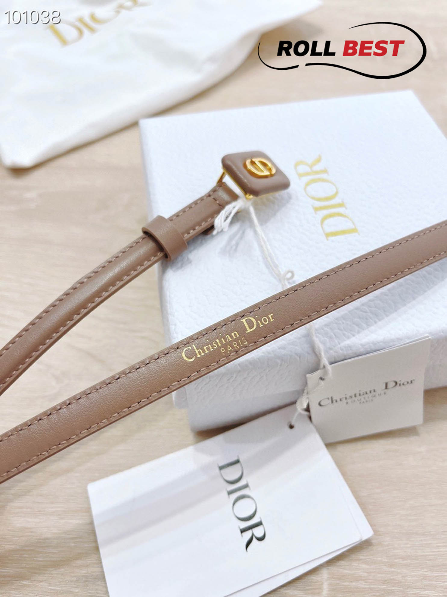 Thắt Lưng Dior Da Nâu Khóa Hợp Kim Gold Mặt Vuông