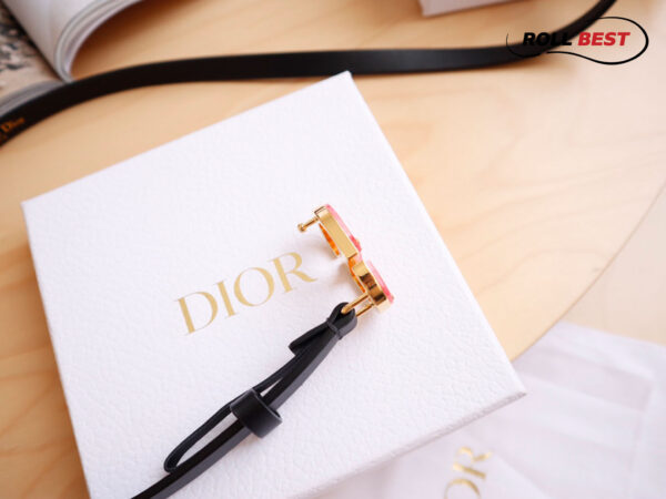 Thắt Lưng Dior Da Nhăn Đen Khóa Logo Mặt đỏ
