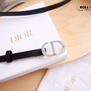 Thắt Lưng Dior Da Nhăn Đen Khóa Logo Mặt Xanh