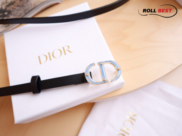 Thắt Lưng Dior Da Nhăn Đen Khóa Logo Mặt Xanh