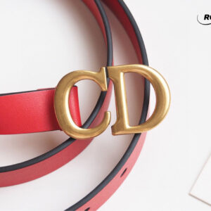 Thắt Lưng Dior Da Nhăn Đỏ Khóa Logo Gold