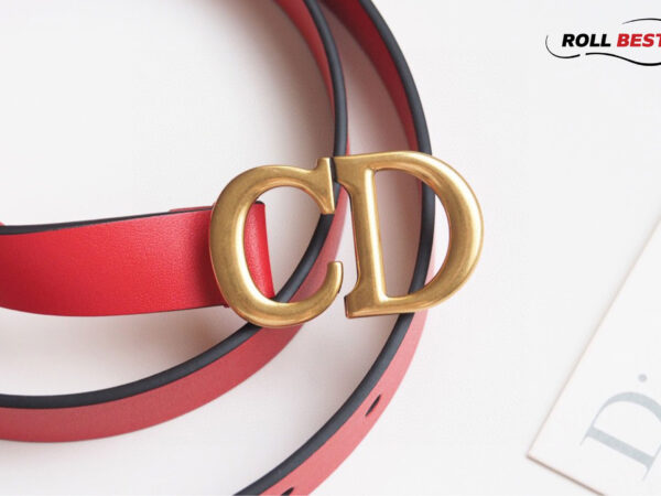 Thắt Lưng Dior Da Nhăn Đỏ Khóa Logo Gold