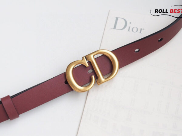 Thắt Lưng Dior Da Nhăn Đỏ Mận Khóa Logo Gold