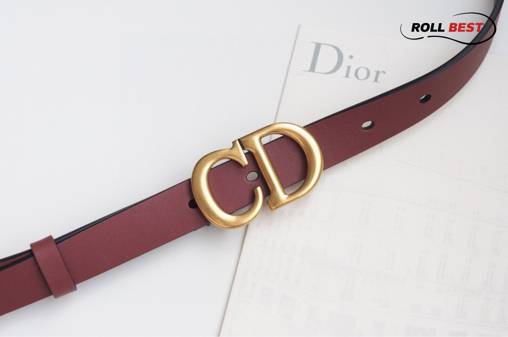 Thắt Lưng Dior Da Nhăn Đỏ Mận Khóa Logo Gold