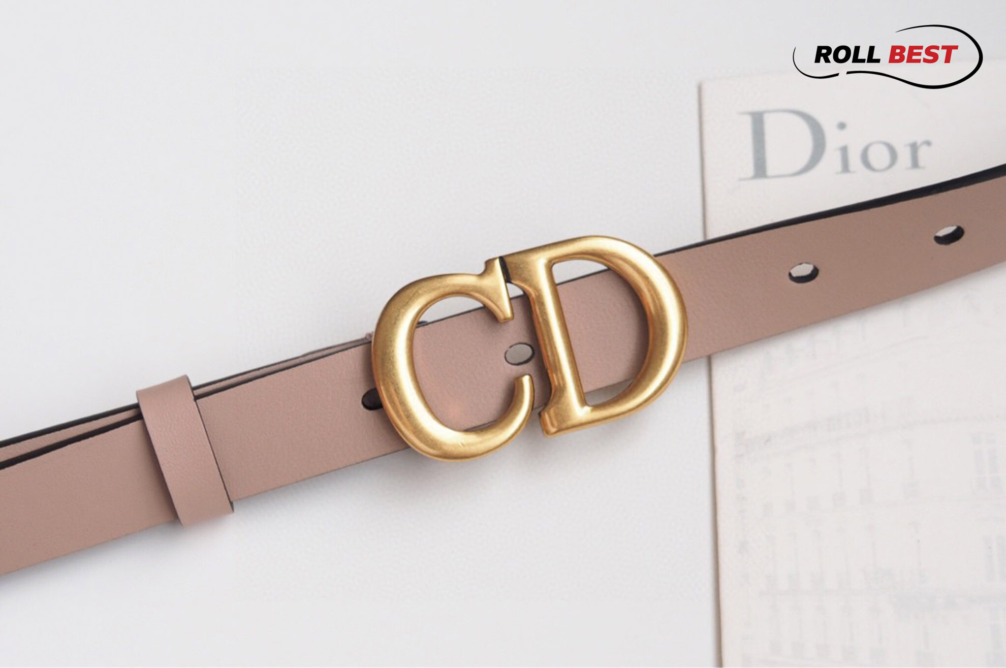 Thắt Lưng Dior Da Nhăn Hồng Khóa Logo Gold