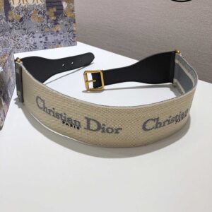 Thắt Lưng Dior Da Phối Vải Họa Tiết Chữ Dior Đen Khóa Hợp Kim Gold
