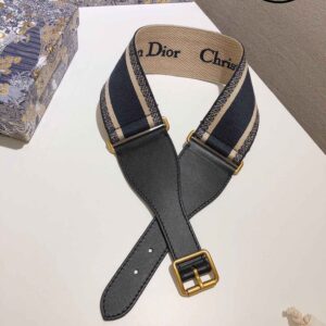 Thắt Lưng Dior Da Phối Vải Họa Tiết Chữ Dior Đen Khóa Hợp Kim Gold