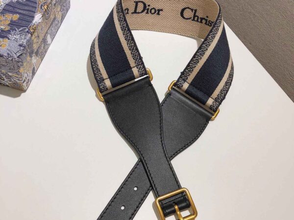 Thắt Lưng Dior Da Phối Vải Họa Tiết Chữ Dior Đen Khóa Hợp Kim Gold