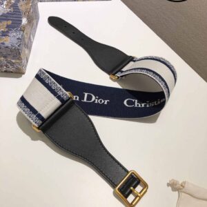 Thắt Lưng Dior Da Phối Vải Họa Tiết Chữ Dior Trắng Đen Khóa Hợp Kim Gold