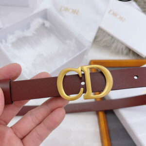 Thắt Lưng Dior Da Trơn Đỏ Khóa Logo CD Hợp Kim Gold