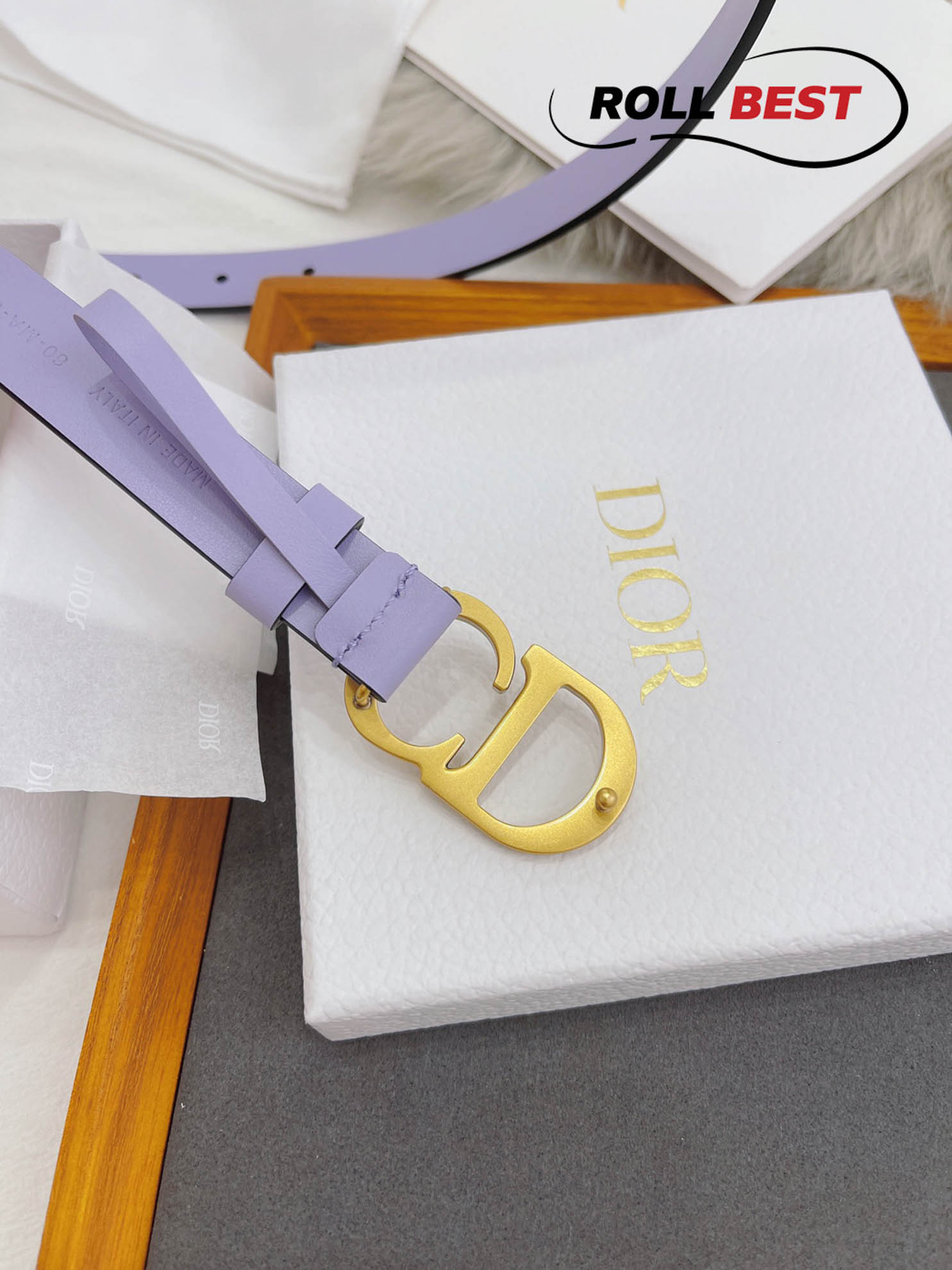 Thắt Lưng Dior Da Trơn Tím  Khóa Logo CD Hợp Kim Gold