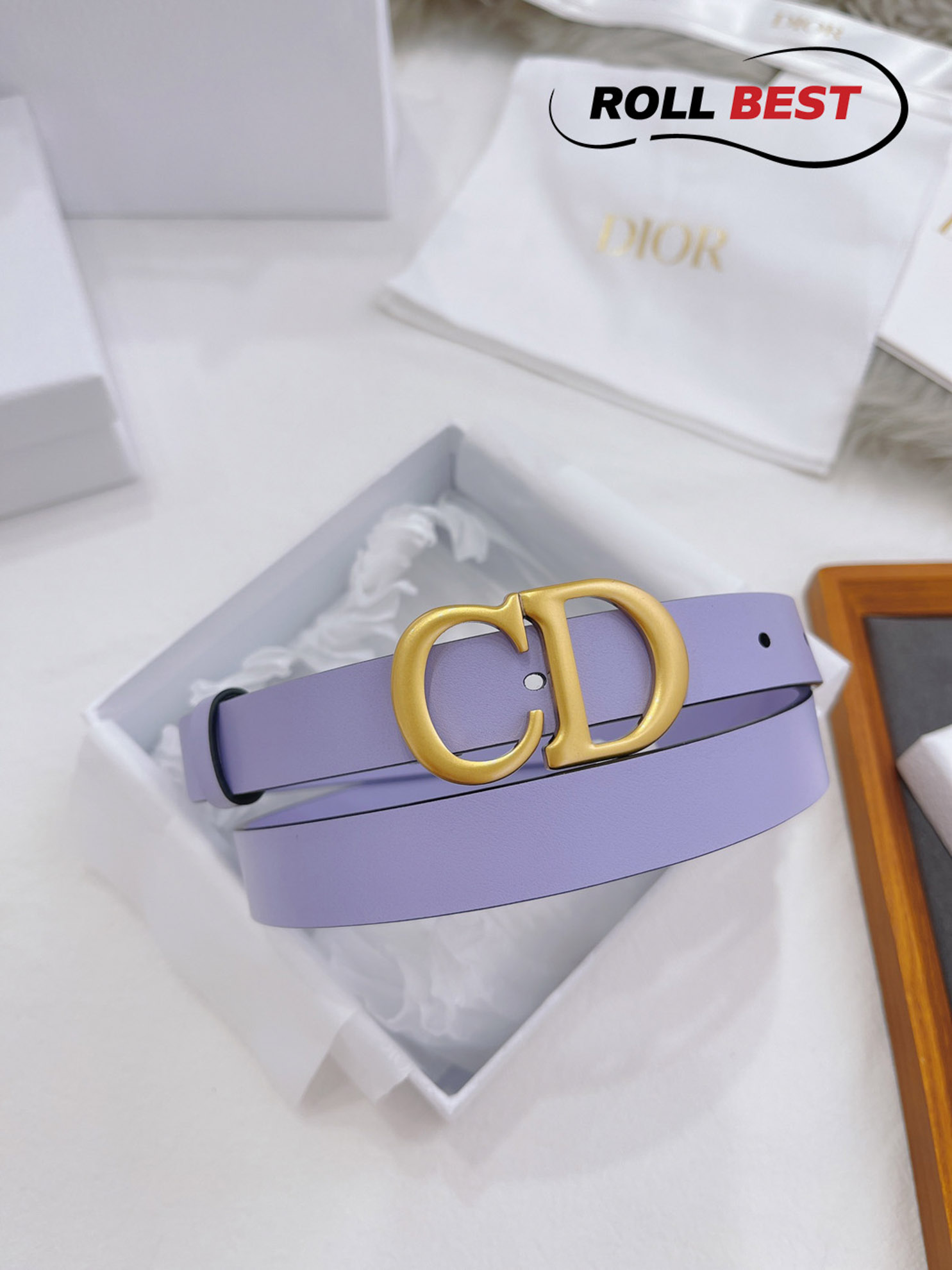 Thắt Lưng Dior Da Trơn Tím Khóa Logo CD Hợp Kim Gold