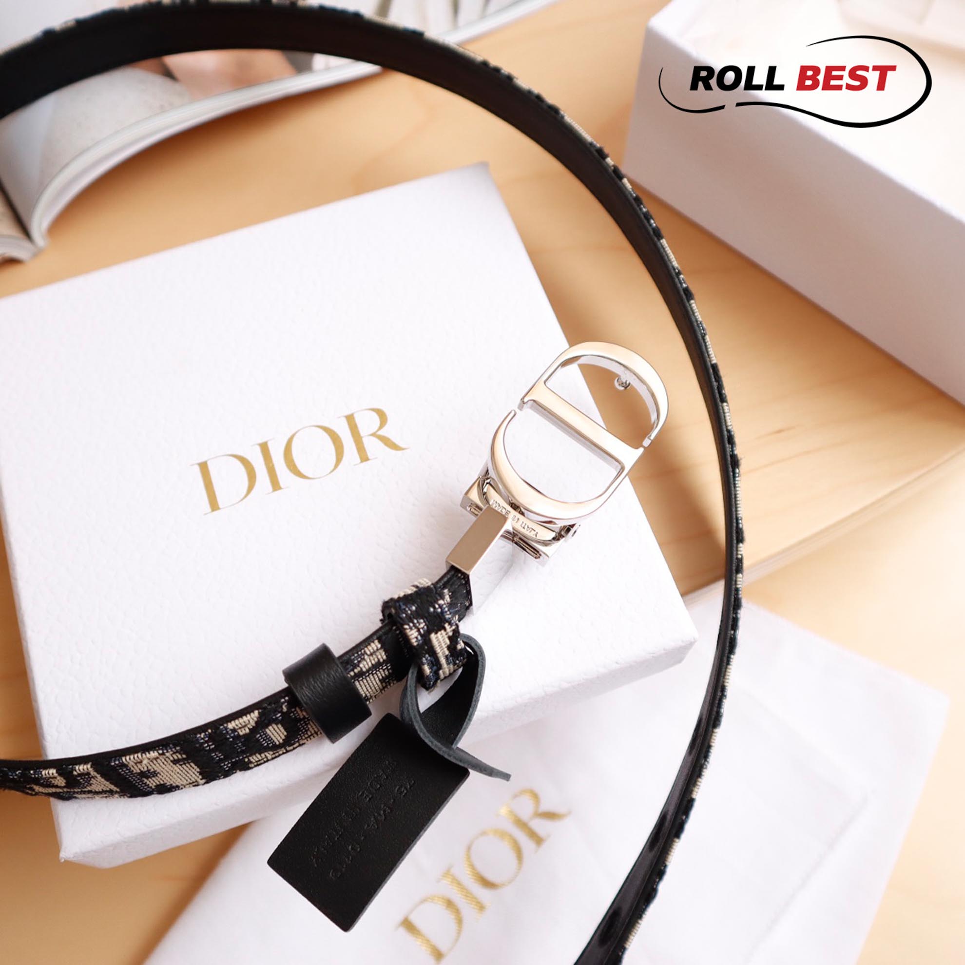 Thắt Lưng Dior Họa Tiết Dior Đen Khóa Logo Hợp Kim