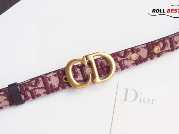 Thắt Lưng Dior Họa Tiết Oblique Mận Đen Khóa Logo CD Gold