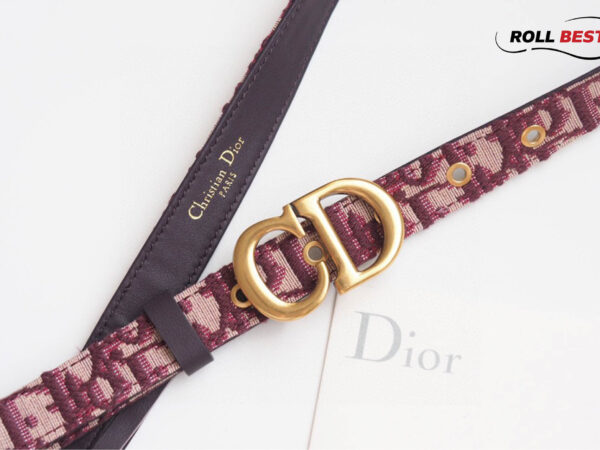 Thắt Lưng Dior Họa Tiết Oblique Mận Đen Khóa Logo CD Gold