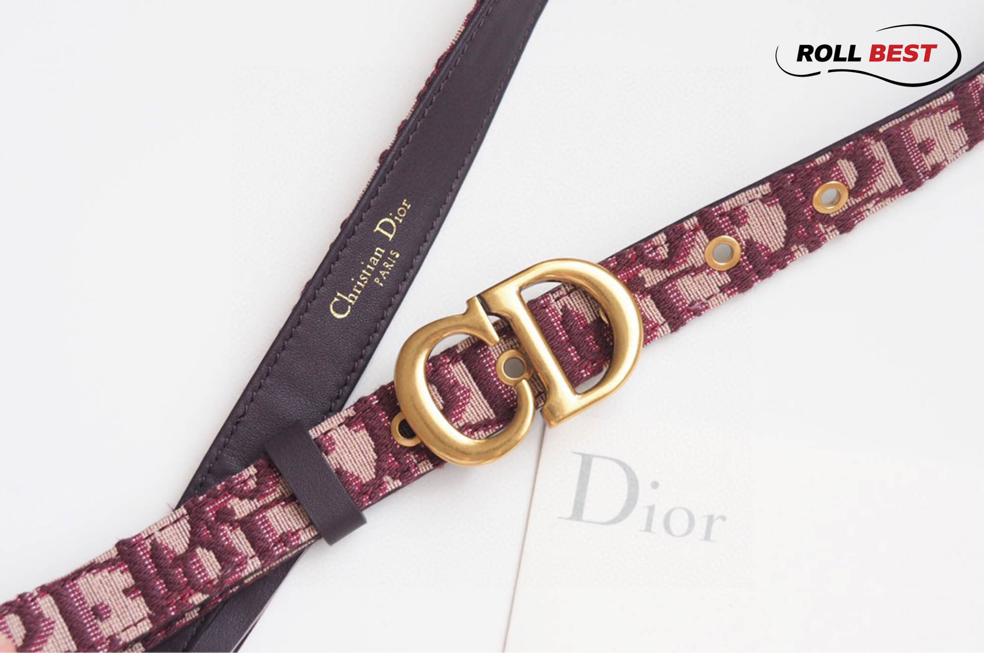 Thắt Lưng Dior Họa Tiết Oblique Mận Đen Khóa Logo CD Gold