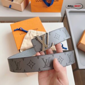 Thắt Lưng Hai Mặt LV Monogram Eclipse Bạc Khóa Logo Bạc Bóng