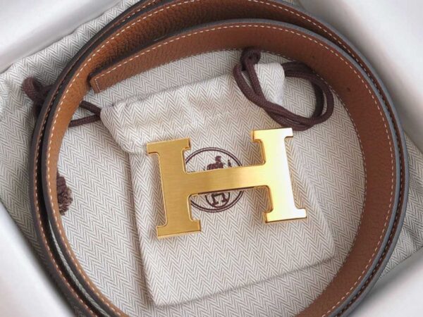 Thắt Lưng Hermes Da Nhăn Đen Cam Khóa Logo Vàng