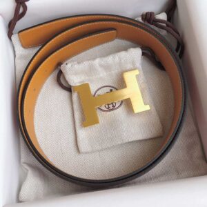 Thắt Lưng Hermes Da Nhăn Đỏ Cam Khóa Logo Vàng