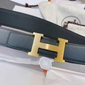 Thắt Lưng Hermes Hai Mặt Da Trơn Đen Khóa Logo Vàng