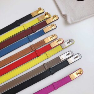 Thắt Lưng Hermes Kelly Da Nhăn Cam Khóa Cài Vàng