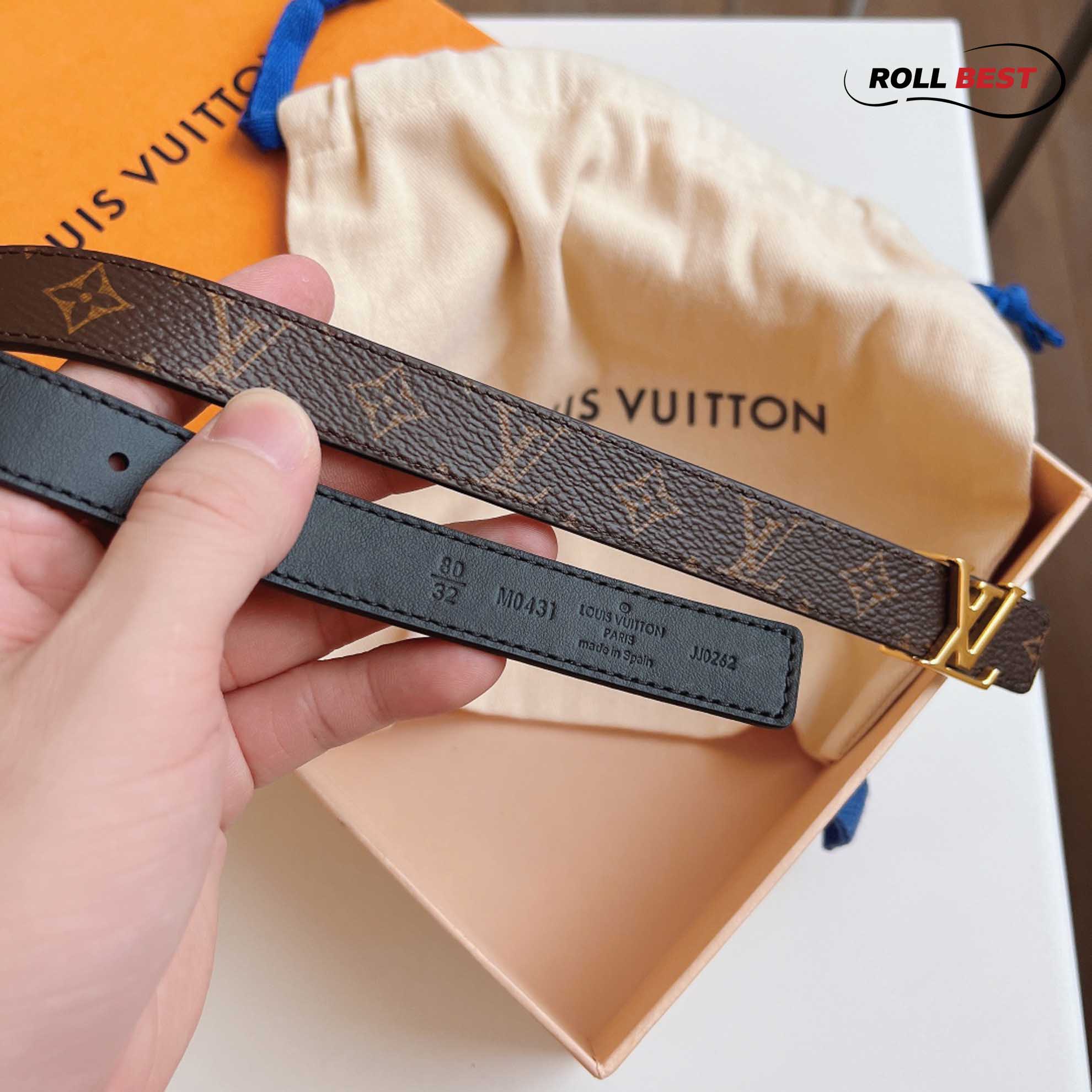 Thẳt Lưng LV Monogam Canvas Nâu Đen Mini Khóa Logo Gold