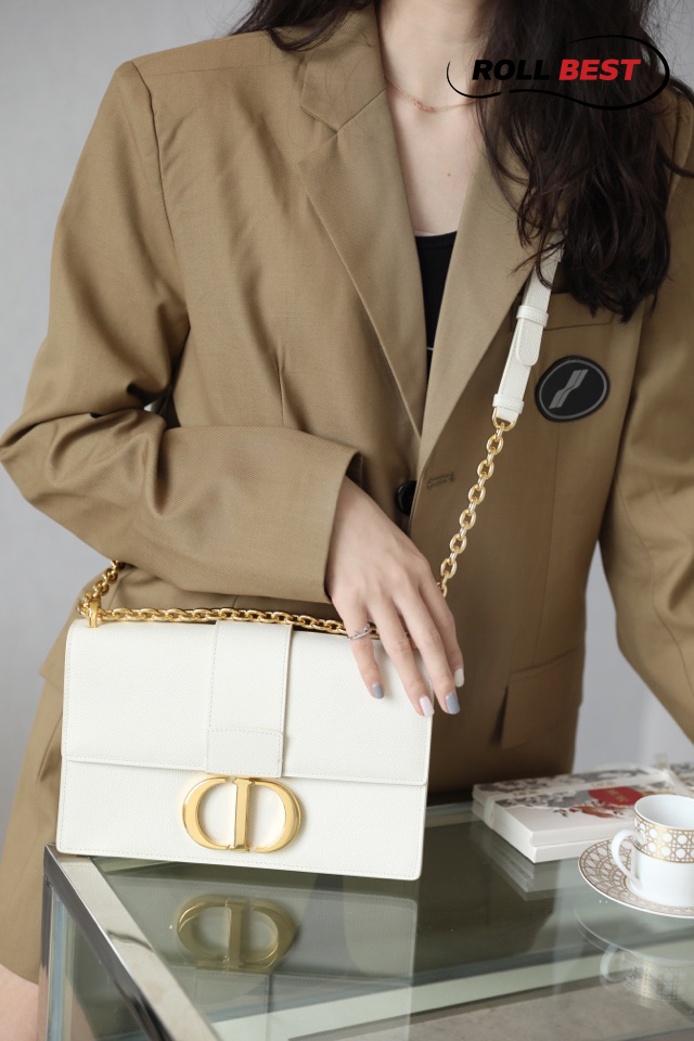 Túi Christian Dior 30 Montaigne Chain Flap Bag White Gold