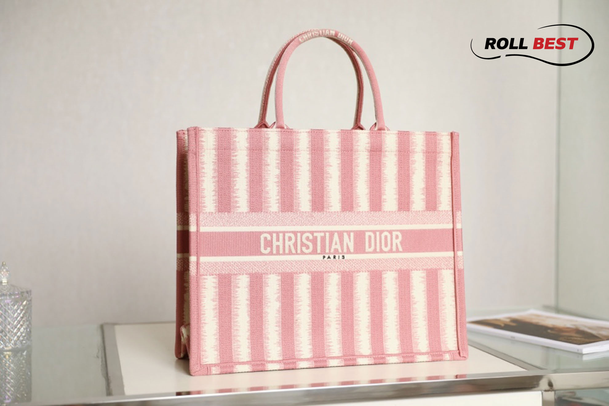 Túi Christian Dior Book Tote Bayadere Stripe Embroidered Canvas Medium