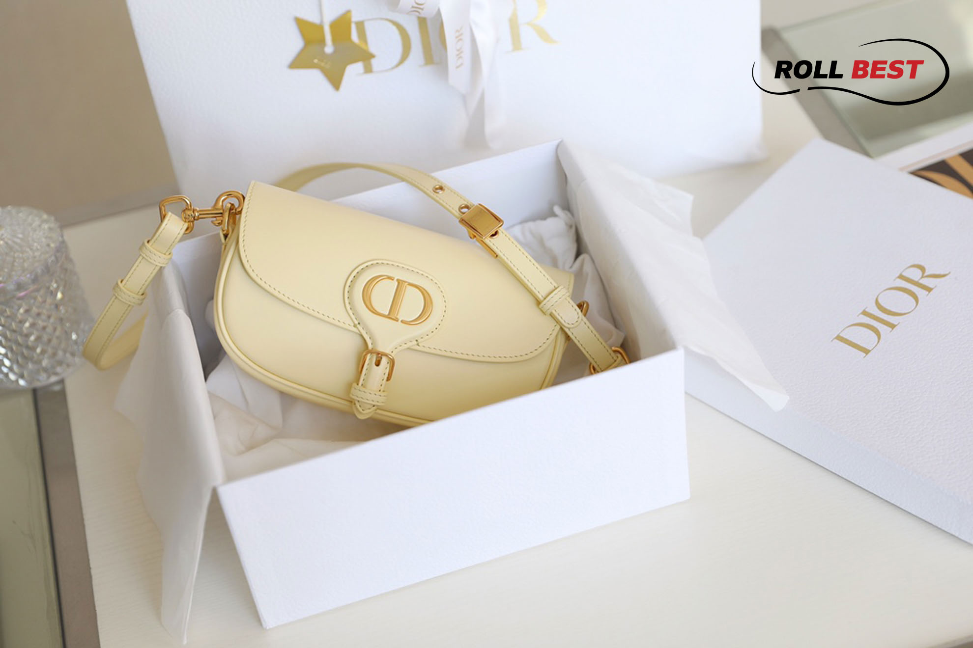 Túi Dior Bobby East-West Pale Yellow Box Calfskin