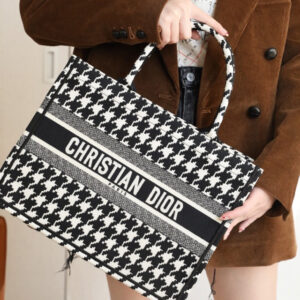 Túi Dior Book Tote Black Macro Houndstooth Embroidery