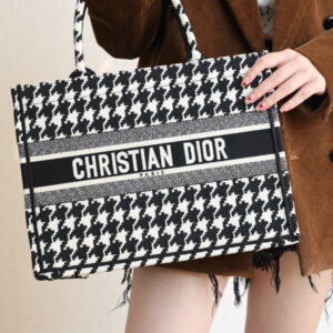 Túi Dior Book Tote Black Macro Houndstooth Embroidery