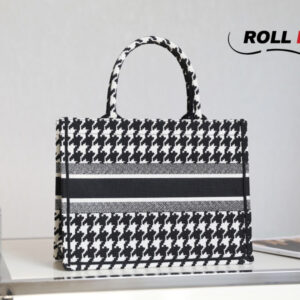 Túi Dior Book Tote Black Macro Houndstooth Embroidery