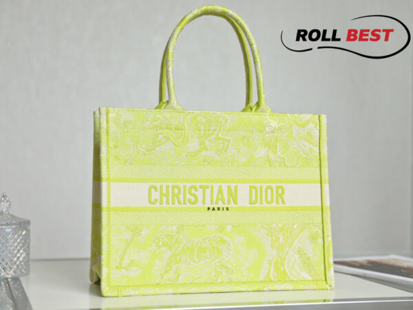 Túi Dior Book Tote Lime Toile de Jouy Reverse Embroidery