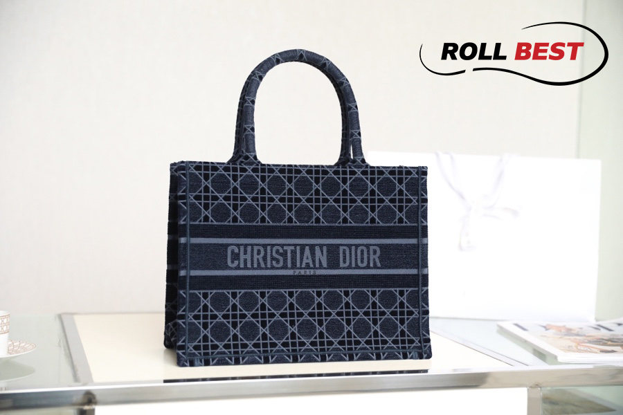 Túi Dior Book Tote Medium Canvas Velvet Navy Blue