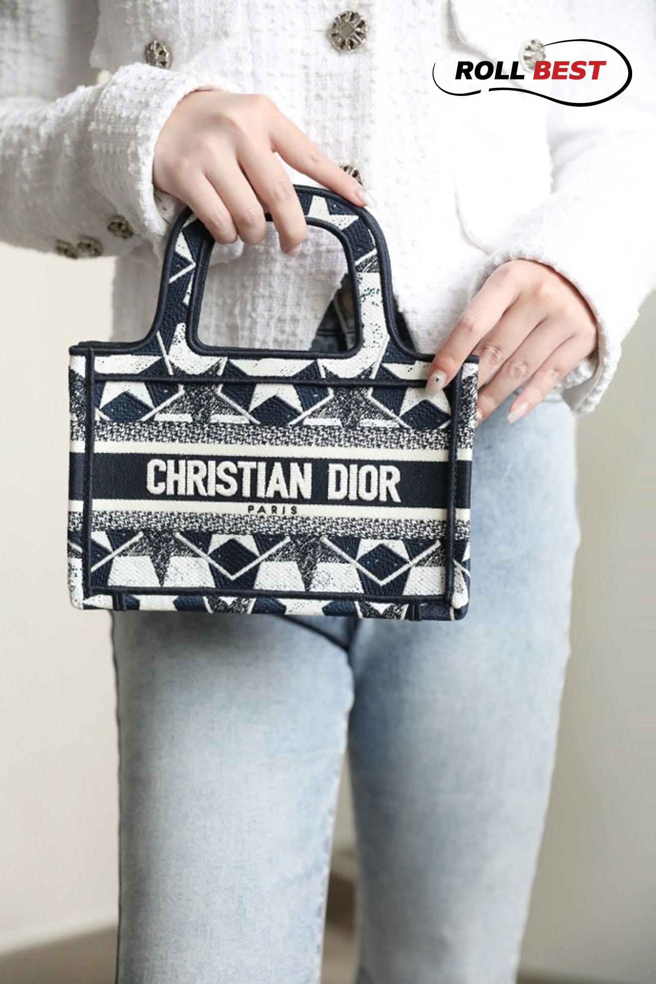 Túi Dior Book Tote Mini Xanh Than Trắng